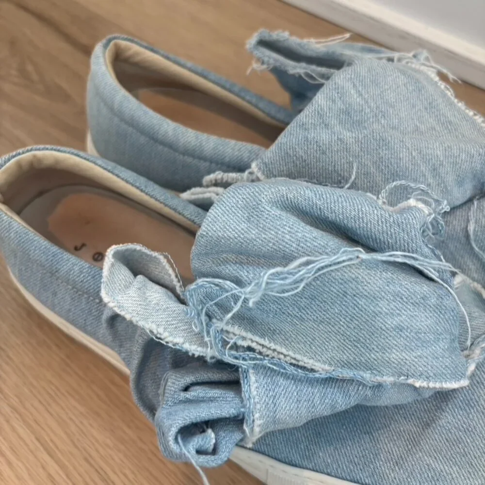 ** Joshua Sander Denim Bow Tie Slip on Sneakers Size 38 US 7